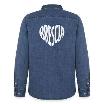 Brescia, Italy Heart Shape - Men’s Organic Denim Shirt by Stanley/Stella - mid washy  - Back - AI Model Male 185 light (185cm)