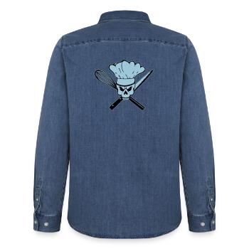 Cuire le crâne du pirate ou du rebelle - Chemise en denim homme bio Stanley/Stella - bleu moyen délavé  - Dos - AI Model Male 185 light (185cm)