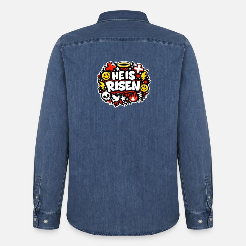 he is risen - Männer Jeanshemd Organic von Stanley/Stella - verwaschenes Mittelblau 