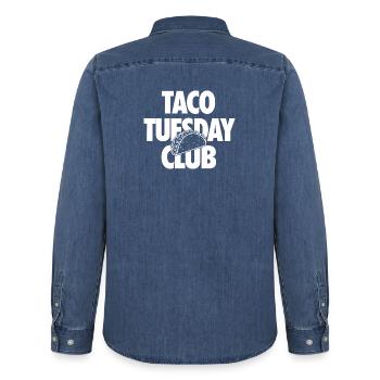 Taco Tuesday Club for Taco Fans - Men’s Organic Denim Shirt by Stanley/Stella - mid washy  - Back - AI Model Male 185 light (185cm)