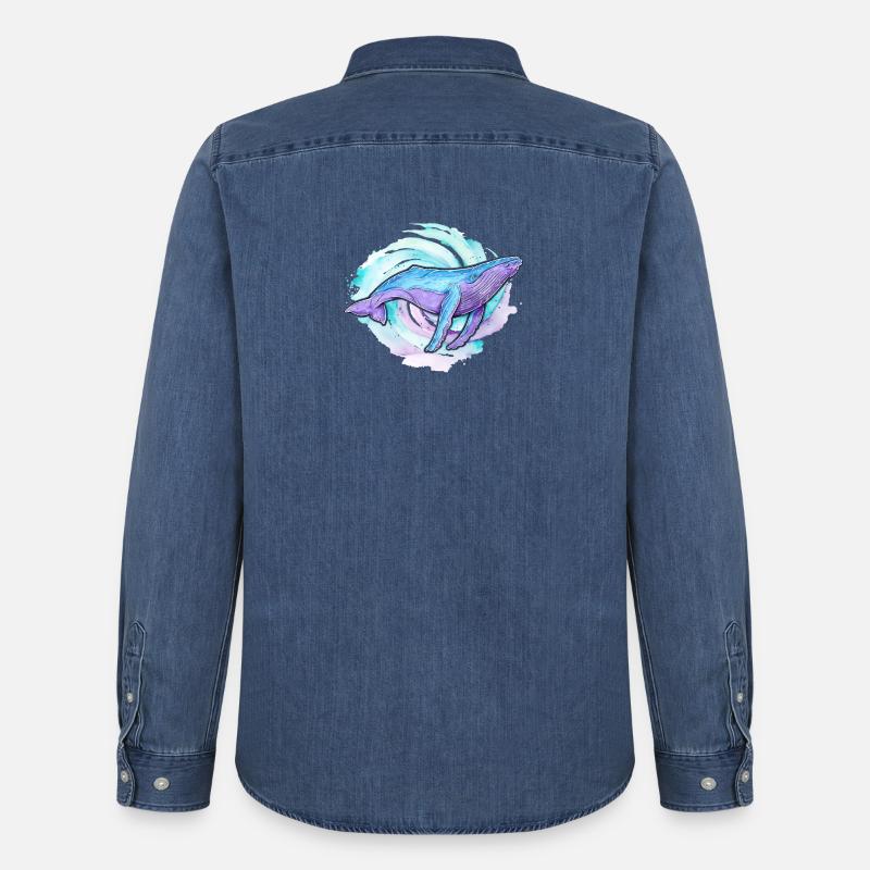 Buckelwal Aquarell - Männer Jeanshemd Organic von Stanley/Stella - verwaschenes Mittelblau 