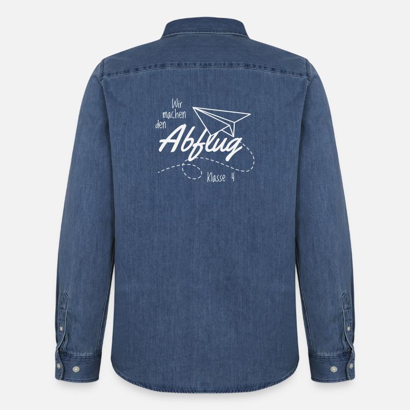 Abschlussshirt Grundschule Abflug - Männer Jeanshemd Organic von Stanley/Stella - verwaschenes Mittelblau 