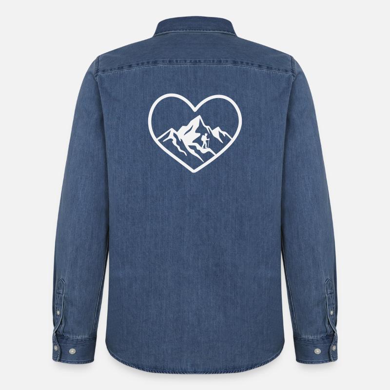 Herz Bergwanderer Panorama - Männer Jeanshemd Organic von Stanley/Stella - verwaschenes Mittelblau 