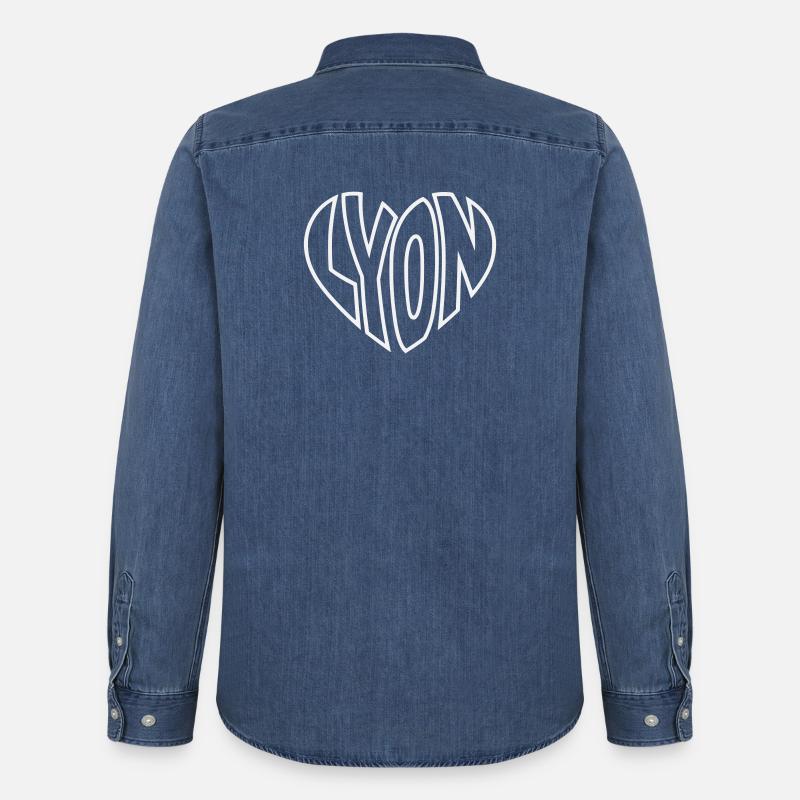 Lyon Herzlogo Linienkunst - Männer Jeanshemd Organic von Stanley/Stella - verwaschenes Mittelblau 