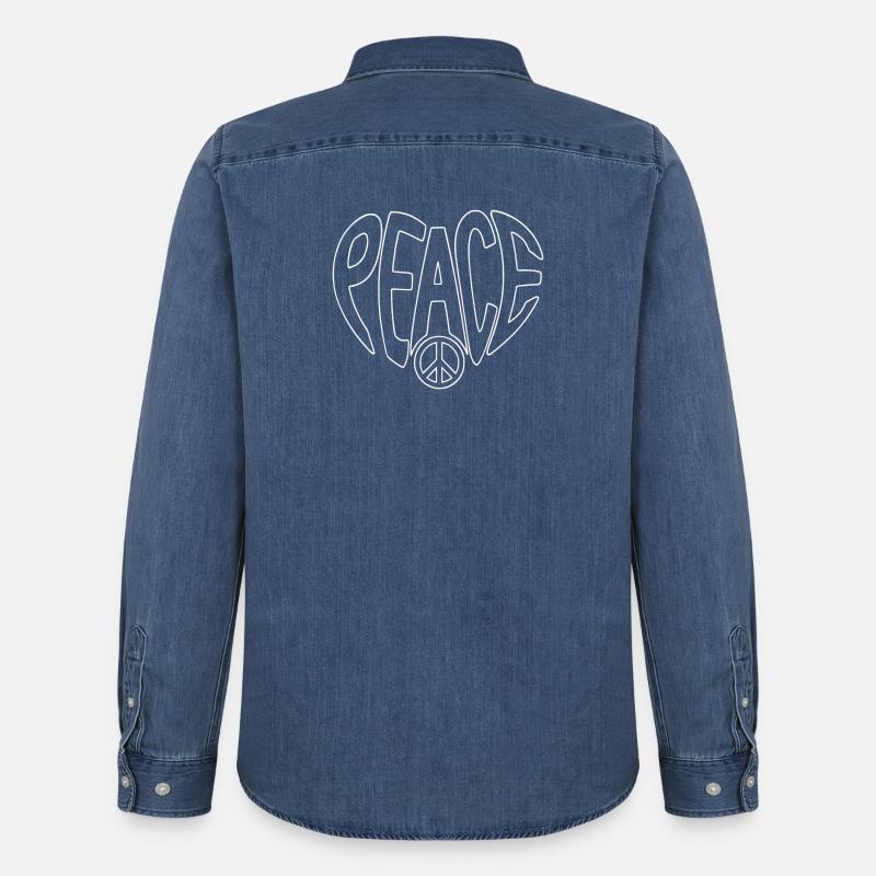 Peace Herz mit Peacezeichen - Männer Jeanshemd Organic von Stanley/Stella - verwaschenes Mittelblau 