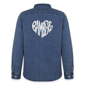 Bamberg Herz Typo - Männer Jeanshemd Organic von Stanley/Stella - verwaschenes Mittelblau  - Hinten - AI Model Male 185 light (185cm)