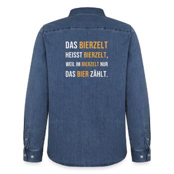 Das Bierzelt heißt Bierzelt weil das Bier zählt - Männer Jeanshemd Organic von Stanley/Stella - verwaschenes Mittelblau  - Hinten - AI Model Male 185 light (185cm)