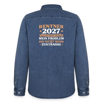 Rentner 2027 Abschiedsgeschenk Kollege - Männer Jeanshemd Organic von Stanley/Stella - verwaschenes Mittelblau  - Hinten - AI Model Male 185 light (185cm)