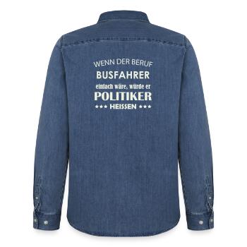 Beruf Busfahrer vs Politiker Karikatur - Männer Jeanshemd Organic von Stanley/Stella - verwaschenes Mittelblau  - Hinten - AI Model Male 185 light (185cm)