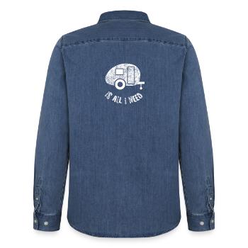 Caravan Grunge Quote Camping Wohnwagen Urlaub Fun - Männer Jeanshemd Organic von Stanley/Stella - verwaschenes Mittelblau  - Hinten - AI Model Male 185 light (185cm)