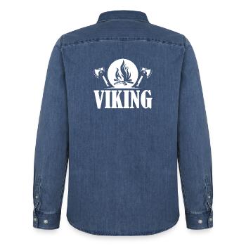 viking Wikinger Symbol Feuer Axt Grafik Logo icon - Männer Jeanshemd Organic von Stanley/Stella - verwaschenes Mittelblau  - Hinten - AI Model Male 185 light (185cm)