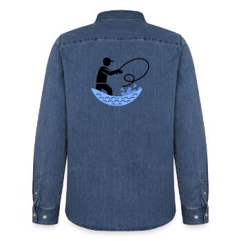 Angeln & Fischen | Petri Heil Hobby Logo - Männer Jeanshemd Organic von Stanley/Stella - verwaschenes Mittelblau  - Hinten - AI Model Male 185 light (185cm)