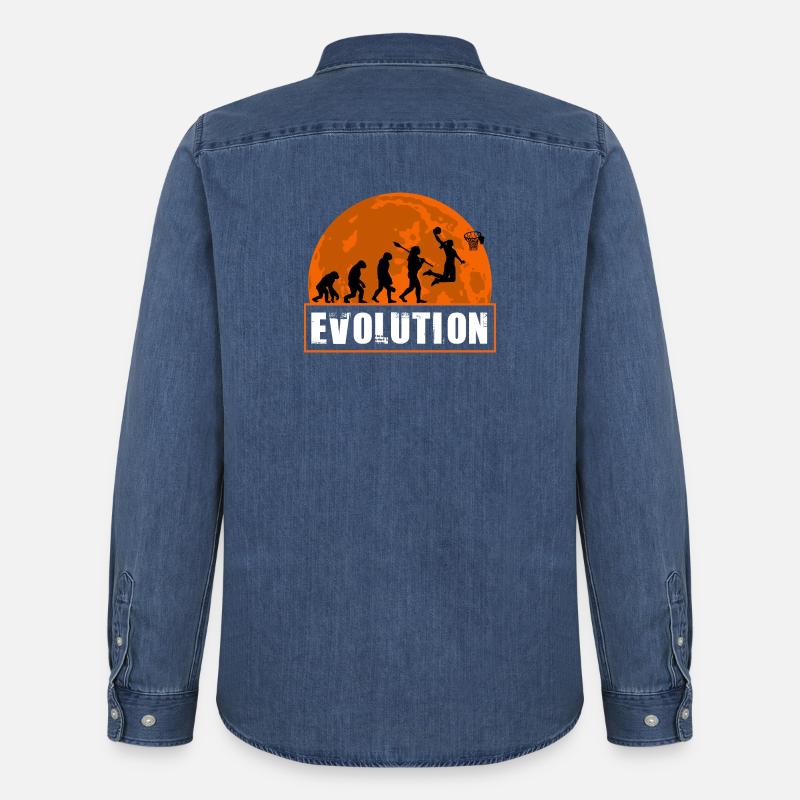 Basketball Evolution Player Dunking Silhouette - Men’s Organic Denim Shirt by Stanley/Stella - mid washy 
