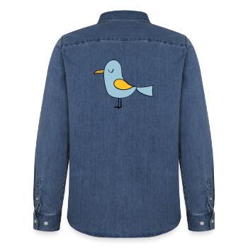 oiseau - Chemise en denim homme bio Stanley/Stella - bleu moyen délavé  - Dos - AI Model Male 185 light (185cm)