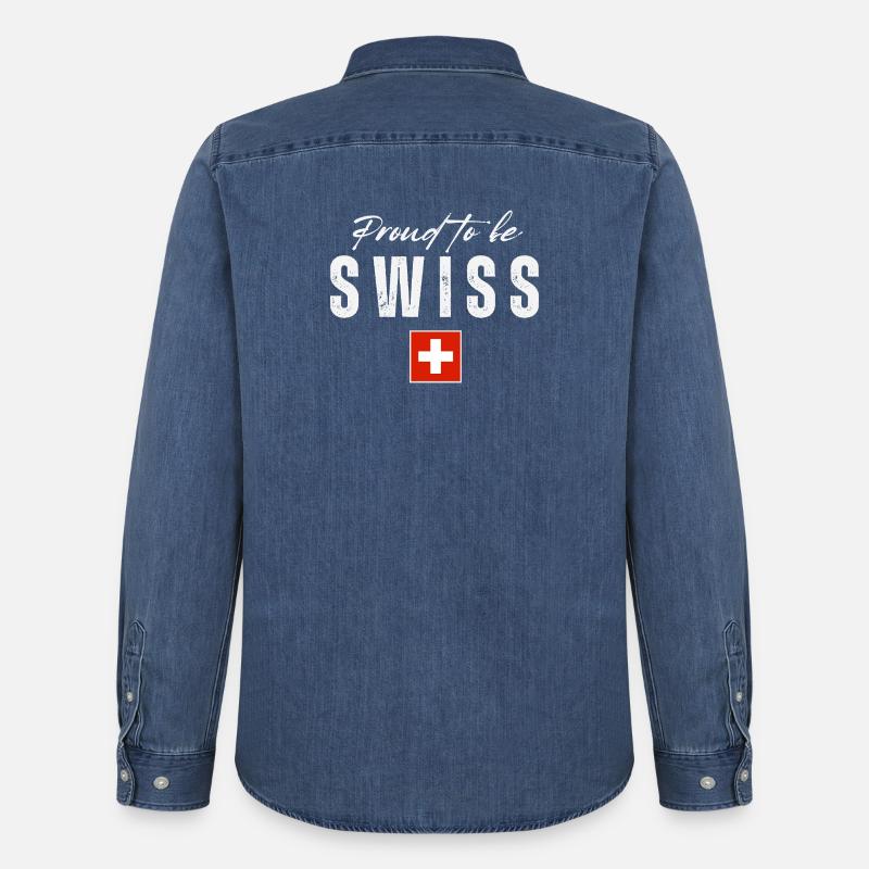 Schweizer Pride, Schweizer Flagge - Männer Jeanshemd Organic von Stanley/Stella - verwaschenes Mittelblau