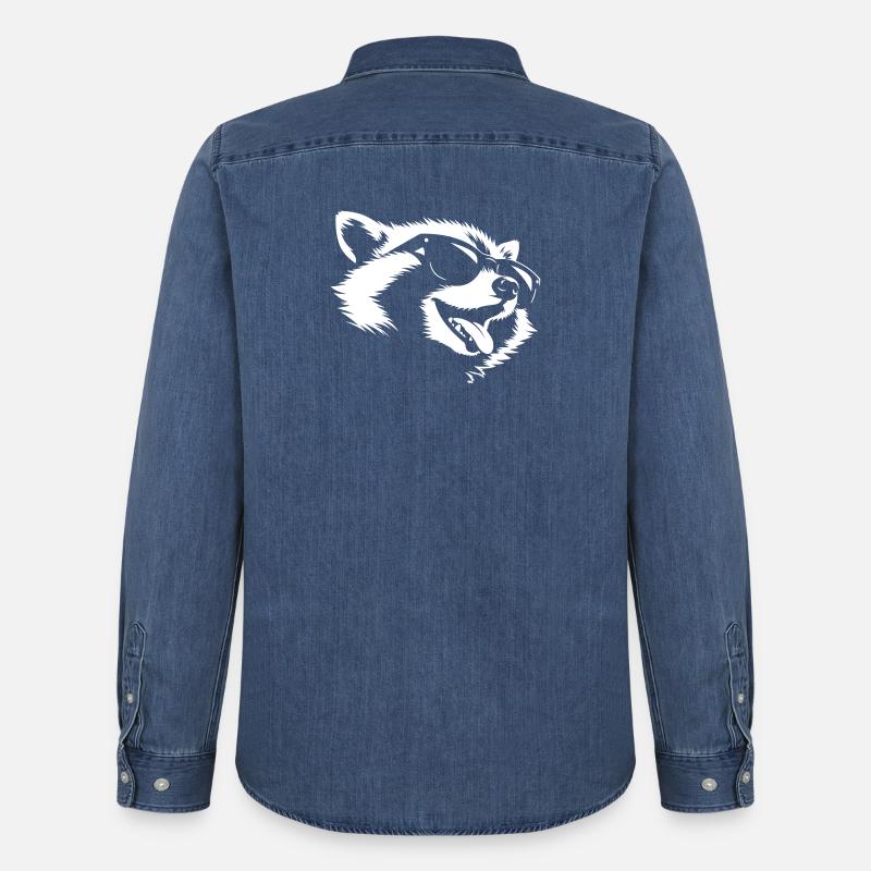 Freschezza del Procione – Testa di Bandit con occhiali da sole - Camicia in denim uomo bio di Stanley/Stella - blu medio slavato