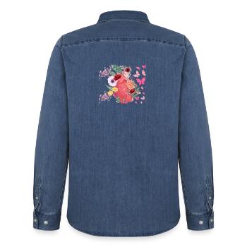 Cœur fleurs et papillons - Chemise en denim homme bio Stanley/Stella - bleu moyen délavé  - Dos - AI Model Male 185 light (185cm)