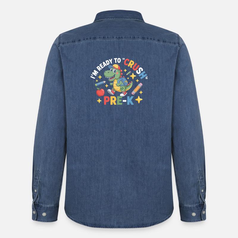 Bereit, Pre K Dinosaurier zu zerquetschen - Männer Jeanshemd Organic von Stanley/Stella - verwaschenes Mittelblau 