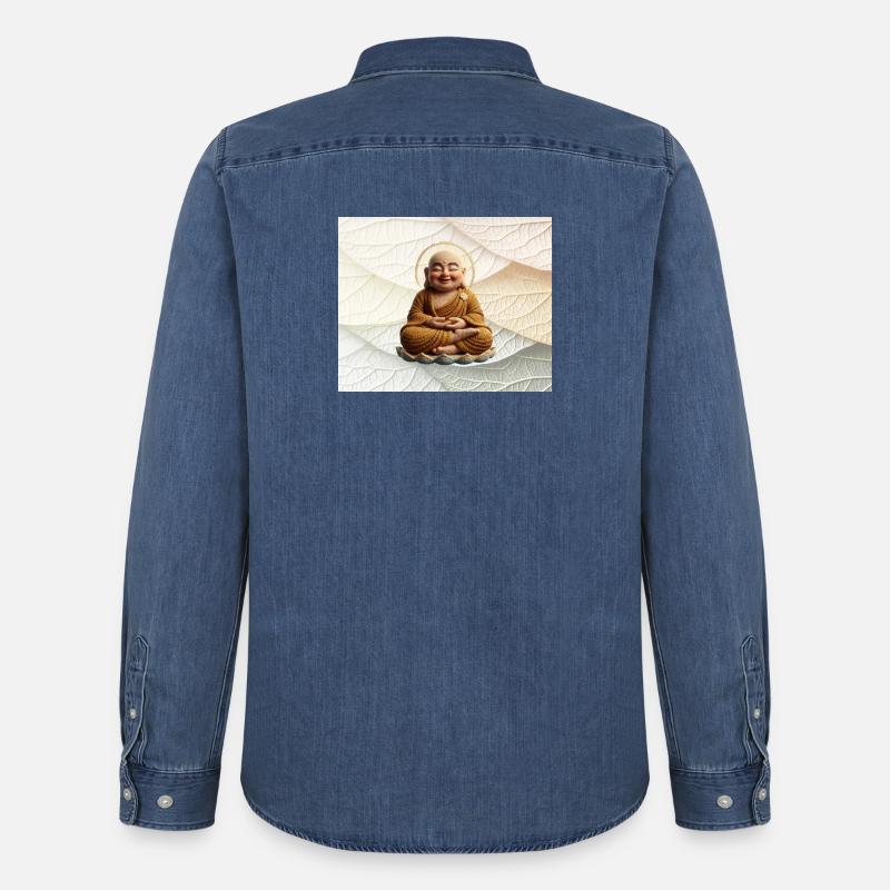 Buddha on leaf pattern - Men’s Organic Denim Shirt by Stanley/Stella - mid washy 