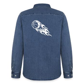 Basketball Fire - Men’s Organic Denim Shirt by Stanley/Stella - mid washy  - Back - AI Model Male 185 light (185cm)