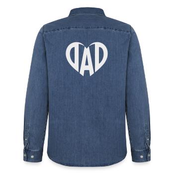 Dad Heart Typography for Dads and Dads - Men’s Organic Denim Shirt by Stanley/Stella - mid washy  - Back - AI Model Male 185 light (185cm)