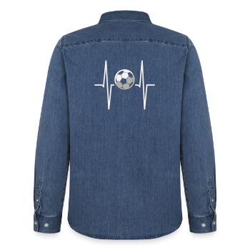 Football Rythme cardiaque ECG Moniteur de fréquence cardiaque Fan de football - Chemise en denim homme bio Stanley/Stella - bleu moyen délavé  - Dos - AI Model Male 185 light (185cm)