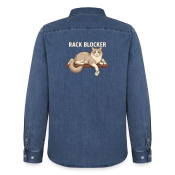 Chat bloqueur de rack de Mahjong - Chemise en denim homme bio Stanley/Stella - bleu moyen délavé  - Dos - AI Model Male 185 light (185cm)