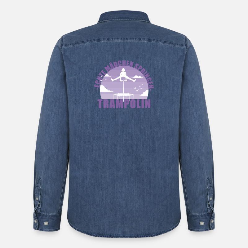 Echte Mädchen springen Trampolin Geschenk - Männer Jeanshemd Organic von Stanley/Stella - verwaschenes Mittelblau 