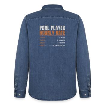 Tarif horaire des joueurs de billard - Chemise en denim homme bio Stanley/Stella - bleu moyen délavé  - Dos - AI Model Male 185 light (185cm)