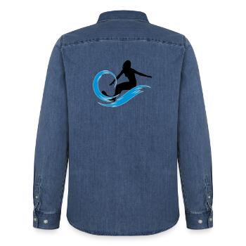 surfeuse - Chemise en denim homme bio Stanley/Stella - bleu moyen délavé  - Dos - AI Model Male 185 light (185cm)