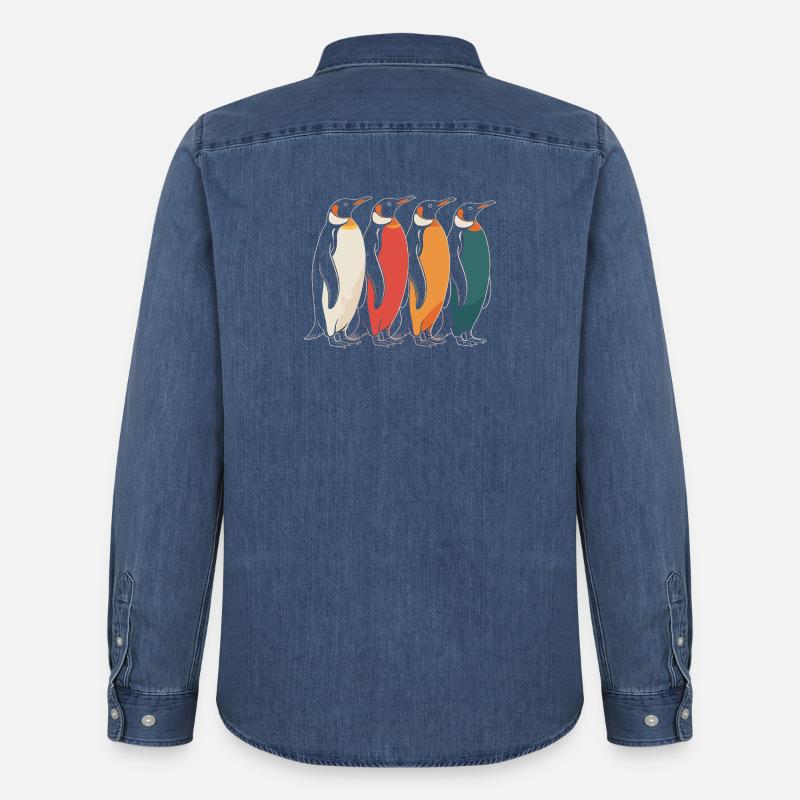 Farbenfrohe Pinguine - Männer Jeanshemd Organic von Stanley/Stella - verwaschenes Mittelblau