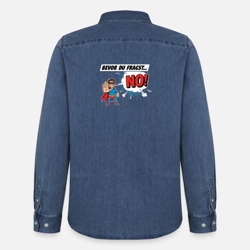 Superheldischer Warnhinweis Comic Design - Männer Jeanshemd Organic von Stanley/Stella - verwaschenes Mittelblau 