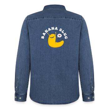 banana snail - Men’s Organic Denim Shirt by Stanley/Stella - mid washy  - Back - AI Model Male 185 light (185cm)