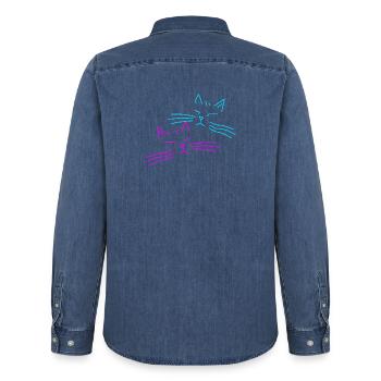 Katze Katzen Retro Vintage Party  - Männer Jeanshemd Organic von Stanley/Stella - verwaschenes Mittelblau  - Hinten - AI Model Male 185 light (185cm)
