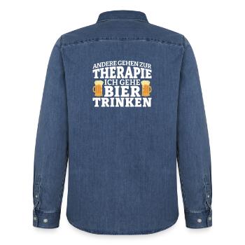Bier statt Therapie - Männer Jeanshemd Organic von Stanley/Stella - verwaschenes Mittelblau  - Hinten - AI Model Male 185 light (185cm)