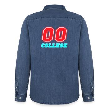 Emblème néon du Collège 00 - Chemise en denim homme bio Stanley/Stella - bleu moyen délavé  - Dos - AI Model Male 185 light (185cm)