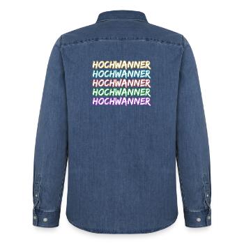 Bergsteigen Hochwanner - Männer Jeanshemd Organic von Stanley/Stella - verwaschenes Mittelblau  - Hinten - AI Model Male 185 light (185cm)