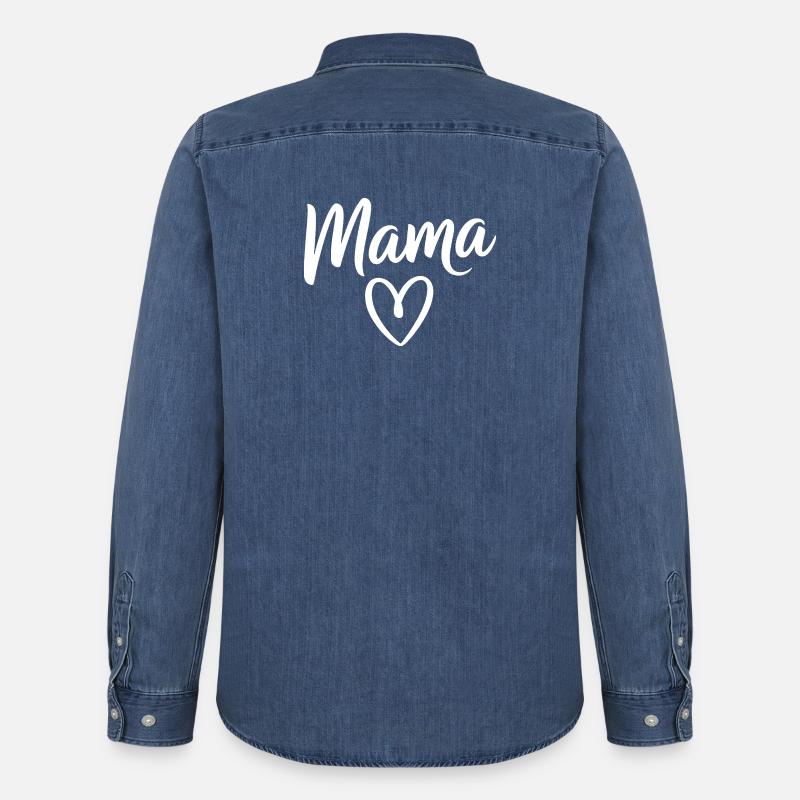 Mama Heart Script Typography - Men’s Organic Denim Shirt by Stanley/Stella - mid washy
