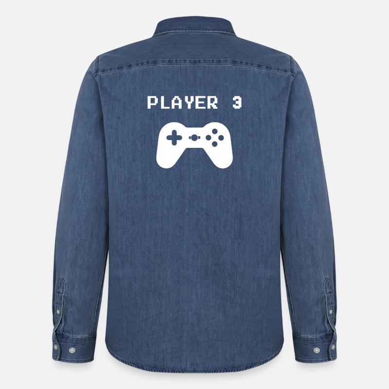 Retro Pixel Controller - Men’s Organic Denim Shirt by Stanley/Stella - mid washy