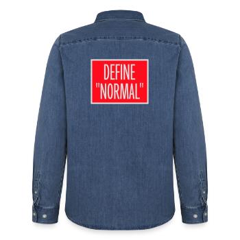 Define Normal Funny Sarcastic Definition Graphic - Men’s Organic Denim Shirt by Stanley/Stella - mid washy  - Back - AI Model Male 185 light (185cm)