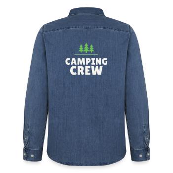 Camping Crew Camping Nature Team Friends Outdoor - Men’s Organic Denim Shirt by Stanley/Stella - mid washy  - Back - AI Model Male 185 light (185cm)