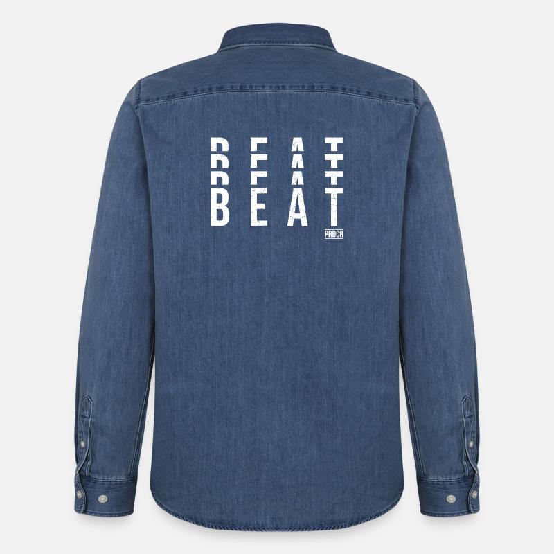 Beats Vertikale Typografie - Männer Jeanshemd Organic von Stanley/Stella - verwaschenes Mittelblau 