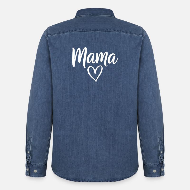 Mama Heart Script Logo - Chemise en denim homme bio Stanley/Stella - bleu moyen délavé