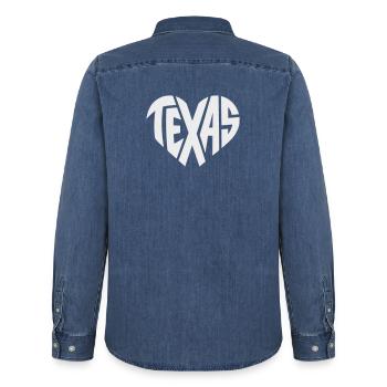 Typographie du cœur du Texas - Chemise en denim homme bio Stanley/Stella - bleu moyen délavé  - Dos - AI Model Male 185 light (185cm)