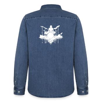 Drummer Sketch - Men’s Organic Denim Shirt by Stanley/Stella - mid washy  - Back - AI Model Male 185 light (185cm)