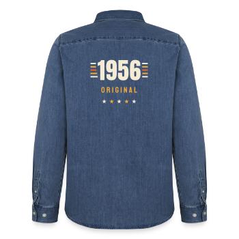 1956 Original Jahrgang Retro 70. Geburtstag Gesche - Männer Jeanshemd Organic von Stanley/Stella - verwaschenes Mittelblau  - Hinten - AI Model Male 185 light (185cm)