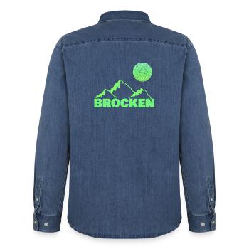 Brocken als Bergsteigen - Männer Jeanshemd Organic von Stanley/Stella - verwaschenes Mittelblau  - Hinten - AI Model Male 185 light (185cm)