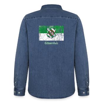 drapeau Guetersloh Stadtfahne ville drapeau drapeau - Chemise en denim homme bio Stanley/Stella - bleu moyen délavé  - Dos - AI Model Male 185 light (185cm)