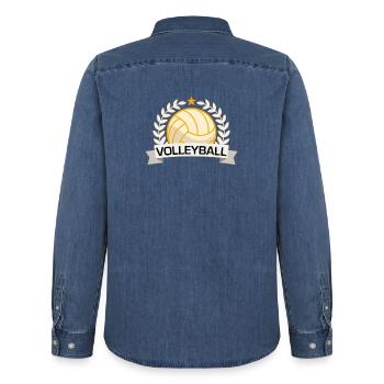 Insigne de la victoire en volley-ball - Chemise en denim homme bio Stanley/Stella - bleu moyen délavé  - Dos - AI Model Male 185 light (185cm)