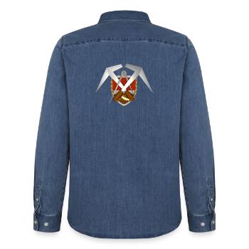 Emblème de toiture d’artisanat - Chemise en denim homme bio Stanley/Stella - bleu moyen délavé  - Dos - AI Model Male 185 light (185cm)